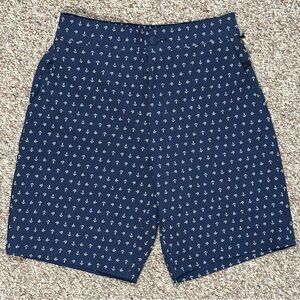 NEW Lands' End Navy Anchor Pattern Shoreline 9” Men’s Swim Trunk Shorts S 28-30